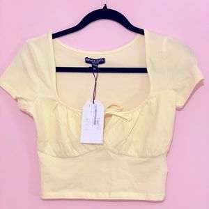 Pale Yellow Nasty Gal Cropped Top With Bow New